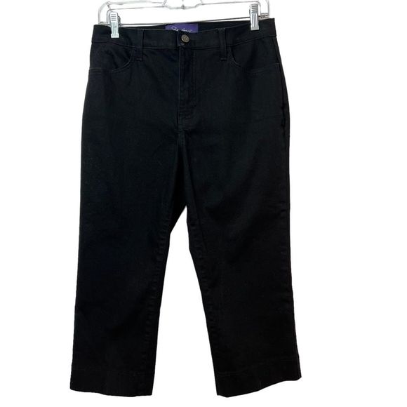 NYDJ Not Your Daughters Jeans Lift Tuck Wide Leg Crop Denim Black Size 8P - Picture 1 of 7